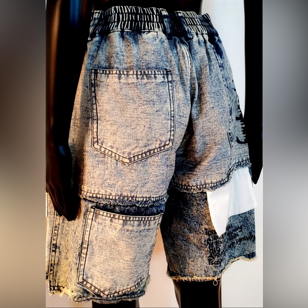 Evisu x Genanx Colorblock Patched Cargo Carpenter Bermuda Denim Shorts Jeans - Picture 6 of 8